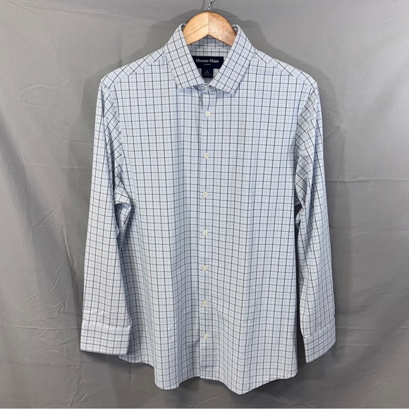 Mizzen+Main Shirt Mens Medium Blue Plaid Leeward Classic Dress Performance Grid - Picture 1 of 7